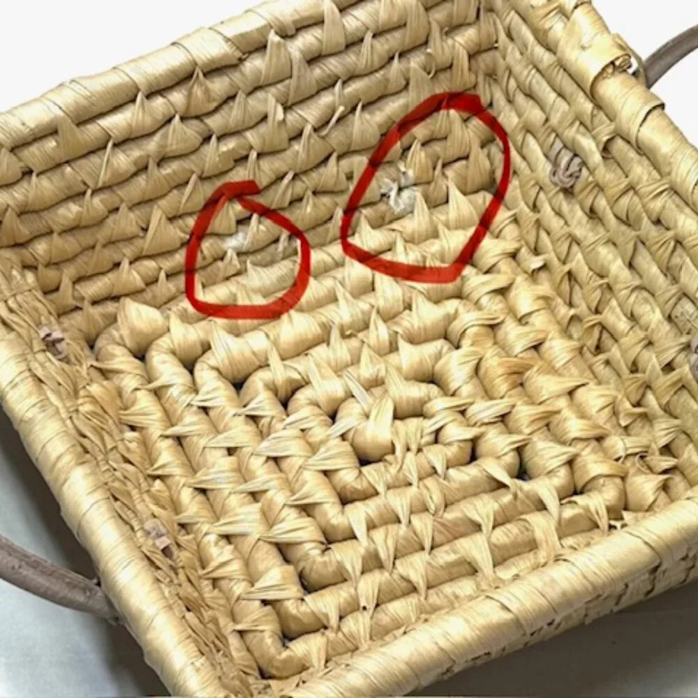 Home Trends Grass Basket with Leather Handle Vertical Weave Muted Yellow Beige - Picture 2 of 10